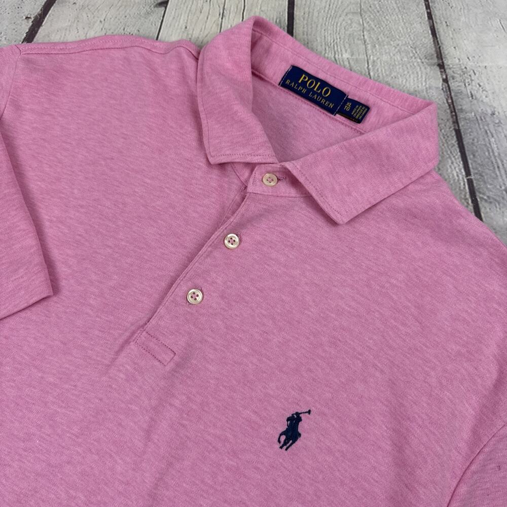 Polo Ralph Lauren 100% Cotton Men XL SS Pink Short Sleeve Shirt Blue pony